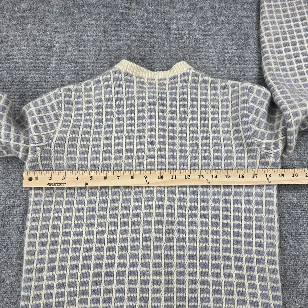 Vintage LL Bean Sweater Womens Small Blue Check Wool Button Cardigan Knit USA - Picture 4 of 13